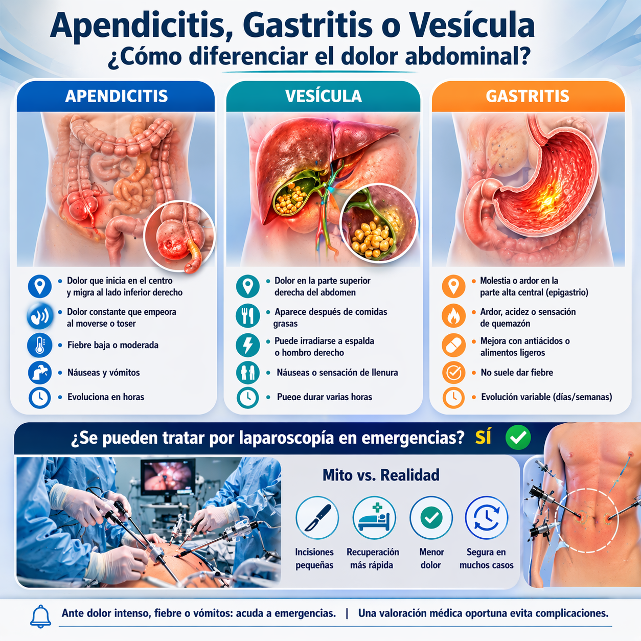 Apendicitis, gastritis o vesícula: cómo diferenciar el dolor abdominal